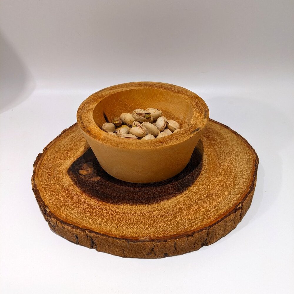 Awesome Live Edge Wood Bark Snack Nut Chip / Dip Bowl Server